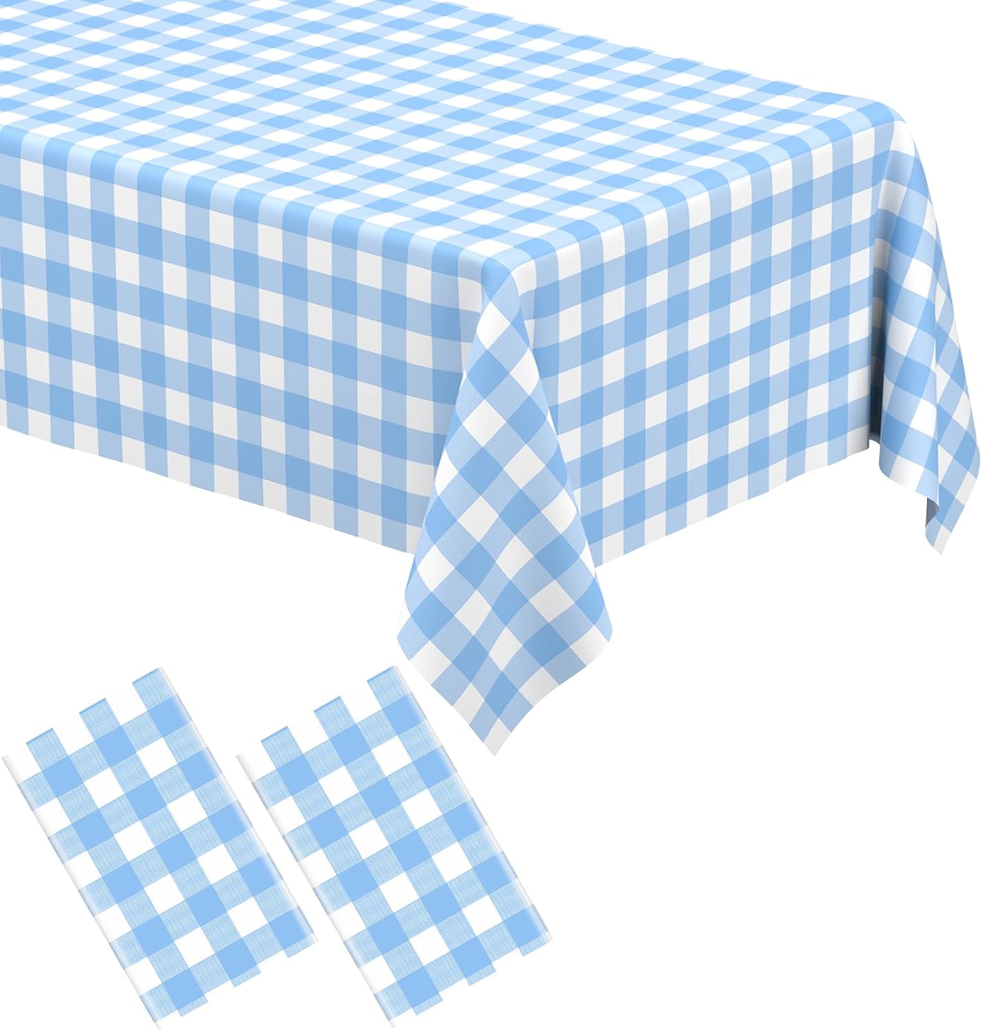 Skiennix Light Blue Gingham Tablecloth - Disposable Plastic Checkered Design | 54" x 108" for Parties & Events