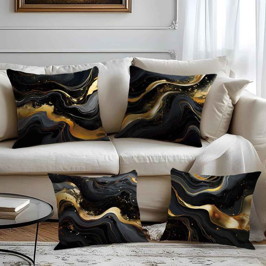 ORMAN Throw Pillow Covers 18 x 18 Inch Black Gold Fluid Cushion Case Decoration for Sofa Couch Set of 4,Farmhouse Home Decor for Sofa Living Room Couch Bed