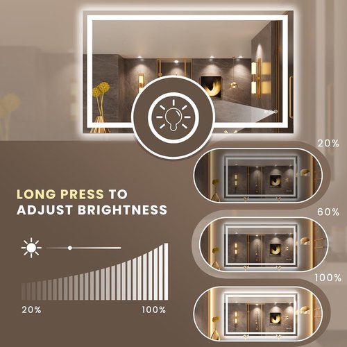 LOAAO LED Bathroom Mirror - 50" x 30" Dimmable Anti-Fog Backlit & Front Lit | Safe Tempered Glass, Memory Function