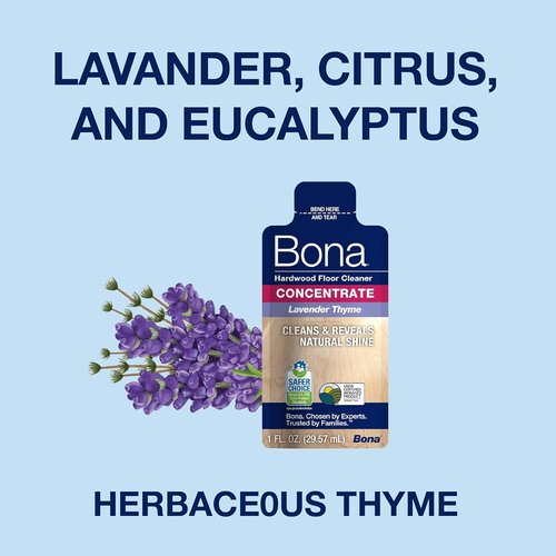 Bona Hardwood Floor Cleaner Concentrate - Lavender Thyme Scent | 1 Fl Oz Pack of 4 - Residue-Free Wood Floor Care