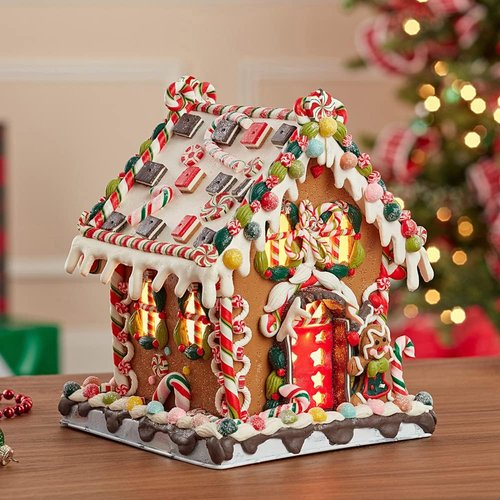 Kurt Adler Candy House | 8.5-Inch Claydough & Metal Design with C7 UL Lighted Decorations