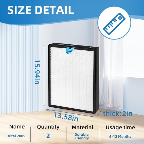 LEVOIT Vital 200S Replacement Filter - 3-in-1 True HEPA & Activated Carbon Filter | 2 Pack, White