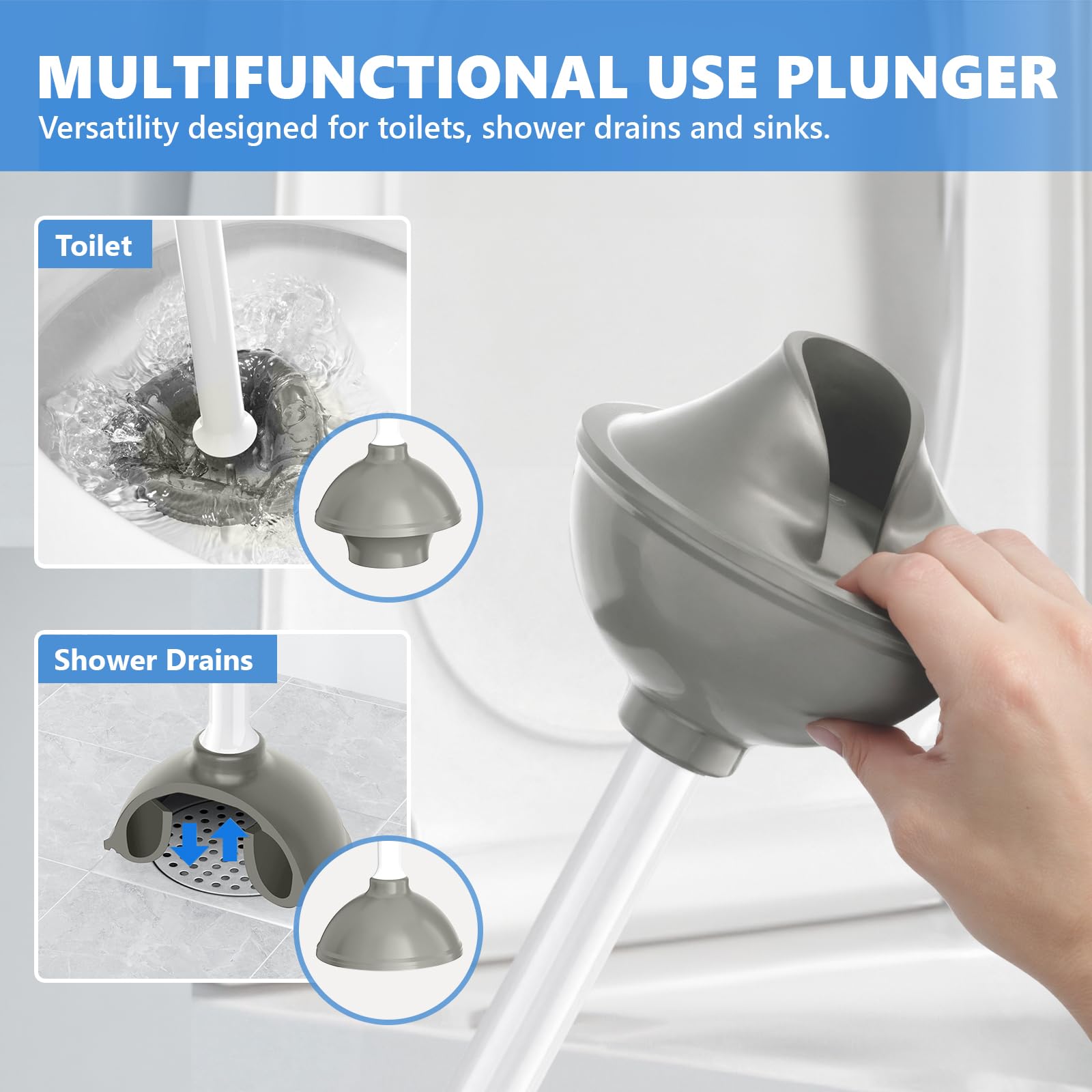 Toilet Plunger with Holder, Plungers for Bathroom Heavy Duty for 5.7-inch Toilet Drain, Toilet Plunger and Holder Combo for Bathroom Cleaning