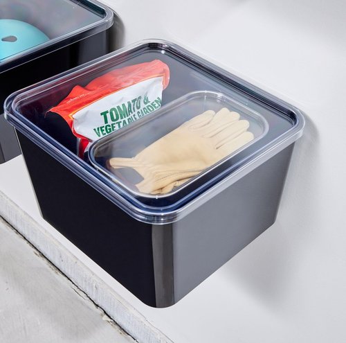 iDesign Storage Bin with Lid & Wall Mount Bracket, The Wallspace Collection – 12" x 12" x 8", Clear Bin