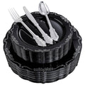DaYammi 150 Pcs Black Silver Plastic Plates & Silver Plastic Silverware,Black silver Disposable plates for Include 30 Dinner Plate,30 Dessert Plate,30 Knives,30 Forks,30 Spoons for Party Wedding