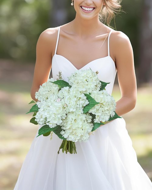 6PCS White Hydrangea Artificial Flowers Bouquets, Bulk Silk Hydrangea Heads with Stems, Fake Hydrangeas Flowers Arrangement, Faux Floral Decor for Home Wedding Party