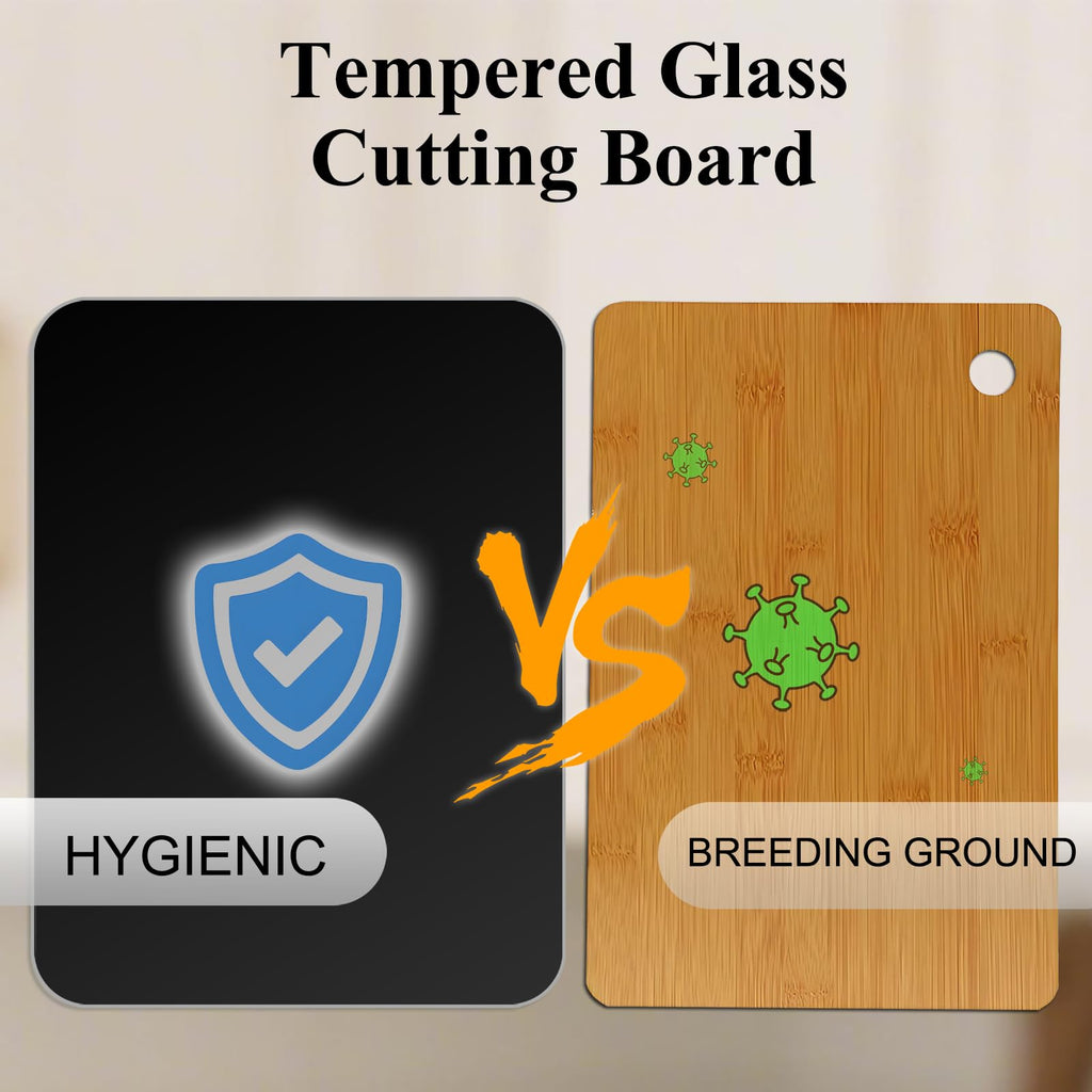 Tempered Glass Cutting Board for Kitchen, 12 x 16 Inch Cutting Board with Non-Slip Feet for Countertop, Dishwasher Safe, Rounded Corner Board, Shatter, Heat & Scratch Resistant-Black