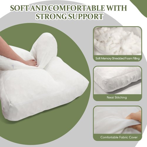 JZHLLA Shredded Foam Sofa Back Cushions Replacement Fluffy Memory Sponge Couch Pillow with Quilted Design 28x18x5 Inch Lumbar Support Pillow for Sofa Bed Floor