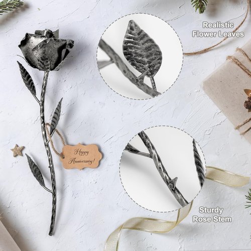 BESZONE Iron Gifts for 6th Anniversary Metal Rose Iron 6 Year Wedding Anniversary for Her Him Gift 11 Year 11th Everlasting Rose Steel Flower Handcrafted Love Stained Artwork