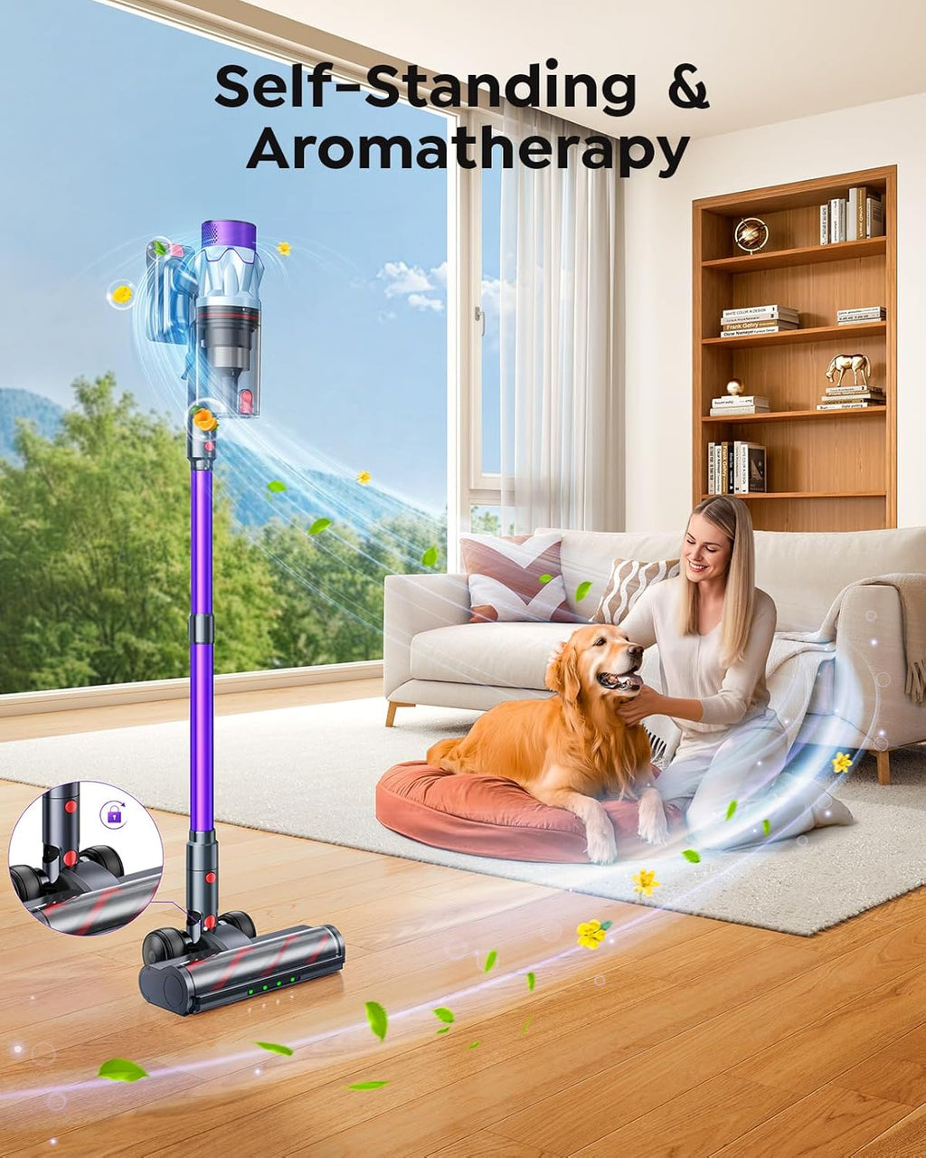 Skiennix Cordless Vacuum Cleaner - 70 Min Runtime, 650W Power, Self-Standing Design | Auto Mode & Wall Mount Charging for Home & Car