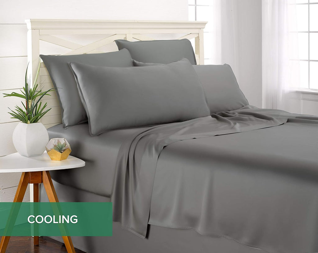 Pure Bamboo California King Sheets - 100% Organic Viscose Bed Set, Soft & Cooling, Stone Grey