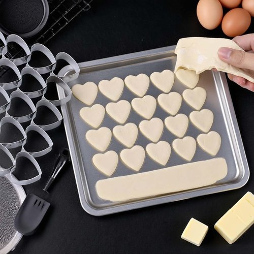 25 Cavity Heart Cookie Cutter, valentines day cookie cutters with Cleaning Brushes, Stainless Steel Mini Heart Shaped Cookie Cutter Vegetable cutters, Baking, Dessert Decoration& More