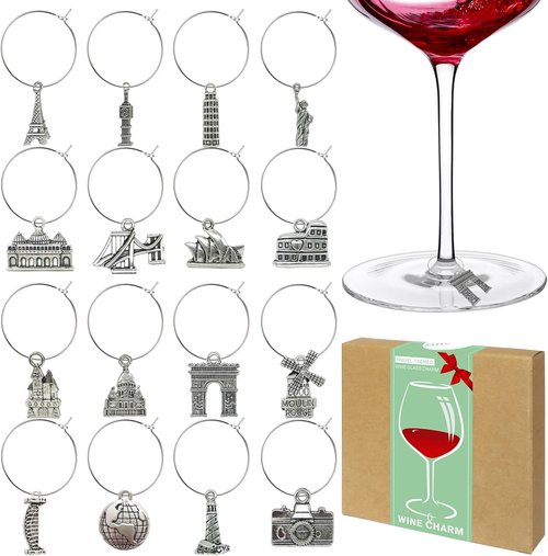 16pcs Wine Glass Charms,Wine Charms for Stem Glasses,Wine Glass Markers Tags,Wine Tasting Party Gifts Favors Decorations Supplies