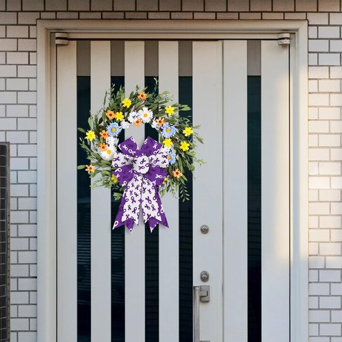 Threetols 2pcs Pancreatic Cancer Awareness Wreath Bows, Alzheimer's Disease Awareness Bows for Wreath Purple Bows for Front Door, Purple Tree Bows for Pancreatic Cancer Survivor Party Supply