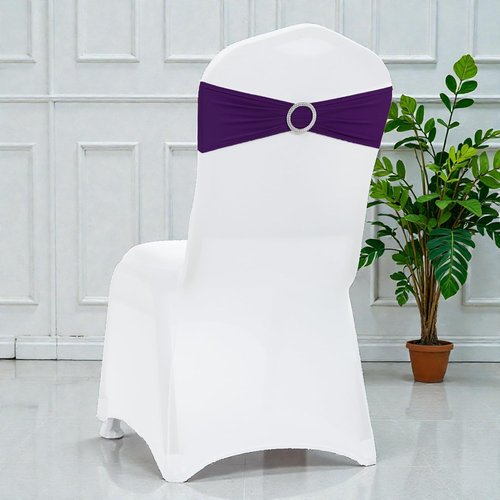 MDS Spandex Chair Sashes - Universal Fit Elastic Stretch Bands with Buckle Slider Bow | 150 Pack - Purple