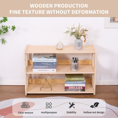 YJTREMFYX Montessori Bookshelf Toy Rack Children's Toy Storage Organizer Children's Room Bookshelf Sturdy and Safe Wooden Classroom Furniture Storage Cabinet (3Tier)