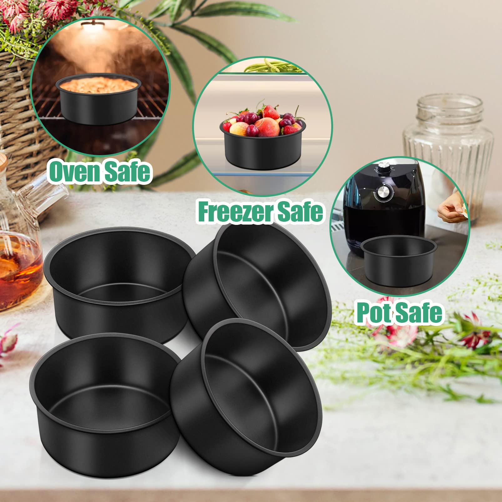 TeamFar 4 Inch Cake Pan, Mini Round Baking Layer Cake Pan Set of 4, with Non-Stick Coating Stainless Steel Core for Birthday, Party, Wedding, Healthy & Heatproof, Release Easily & Easy Clean