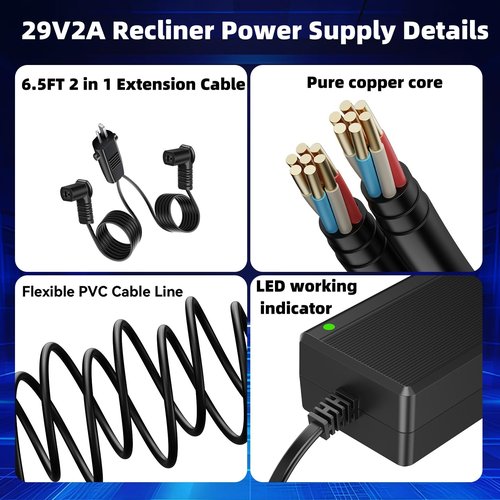 29V2A Power Recliner Power Supply Kit,Replacement Power Cord for Electric Power Recliners, Lift Chairs,Recliner Sofa, and Adjustable Beds Transformer Power Adapter