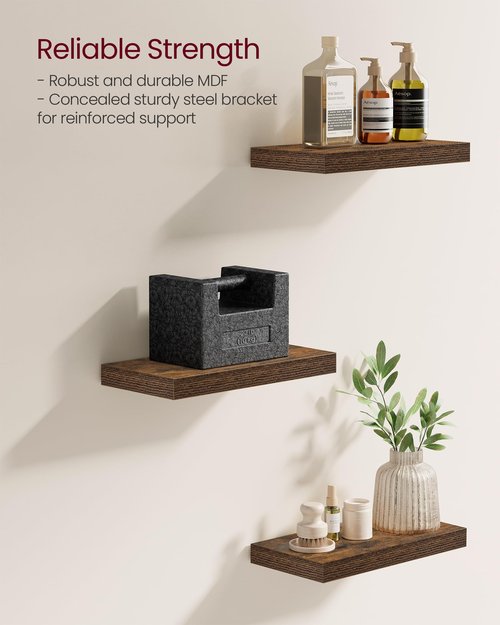 VASAGLE Wall Shelves Set of 5, Floating Shelves, Wall Mounted, 8 x 15.7 x 1.5 Inches, Display Shelves for Picture Frames, Wall Decor, Hanging Shelf for Living Room, Kitchen, Rustic Brown ULWS071B02