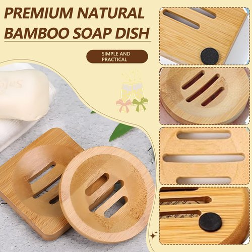 YKEBVPW 2 Pcs Bamboo Soap Holder Wooden Soap Dishes for Shower Steamer Tray for Shampoo Bath Bomb Steamers Natural Soap Dish for Home Bathroom Accessories(Round and Square)