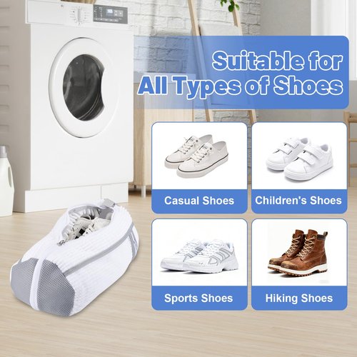 Dntorx 2 PCS Shoe Washing Machine Bag, Reusable L-shaped Zipper Laundry Shoe Bag for Washing Machine with Insoles Mesh Pocket for Washer and Dryer, Shoe Cleaning Bags for Sneaker Tennis Shoes