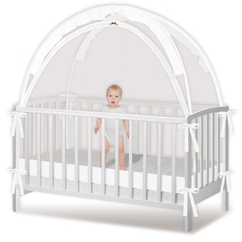 Crib Tent - Crib Net to Keep Baby in, Stop Baby from Climbing Out of Crib, Pop Up Baby Crib Tent with Double Zip Strong Rods and Breathable Net Clear Visibility Easy to Install (White, Large)