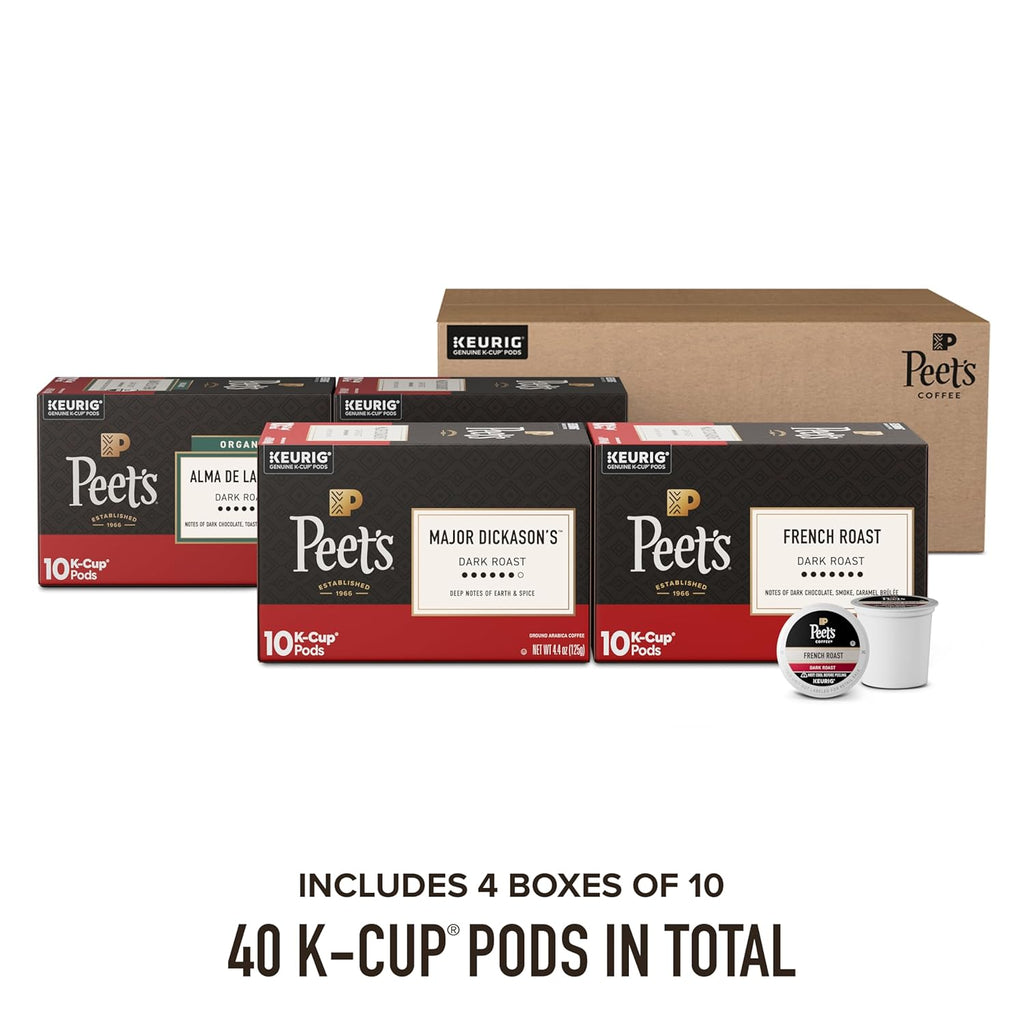 Peet's Coffee K-Cup Pods Dark Roast Variety Pack - 100% Arabica Coffee, 40 Count (4 Boxes)