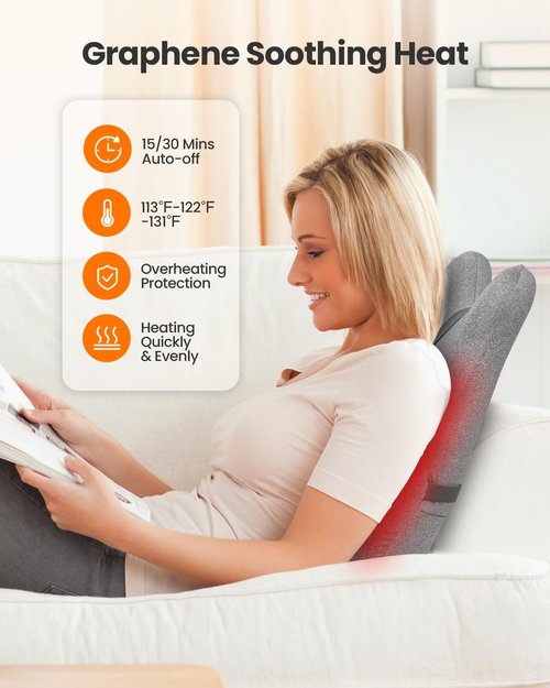 CILI Heated Lumbar Support Pillow for Office Chair, Memory Foam Lumbar Pillow with 4 Shiatsu Massage Heads, Graphene Heating Back Support Cushion, Chair Back Massager, Gifts for Him/Her