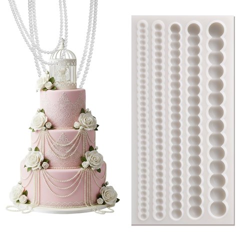 1 Piece Pearl Fondant Molds Hemisphere Pearl Chain Cake Border Decoration Silicone Pearls Borders Fondant Mold for Cake Decorating, Cupcake Toppers, UV Resin, Plaster Clay