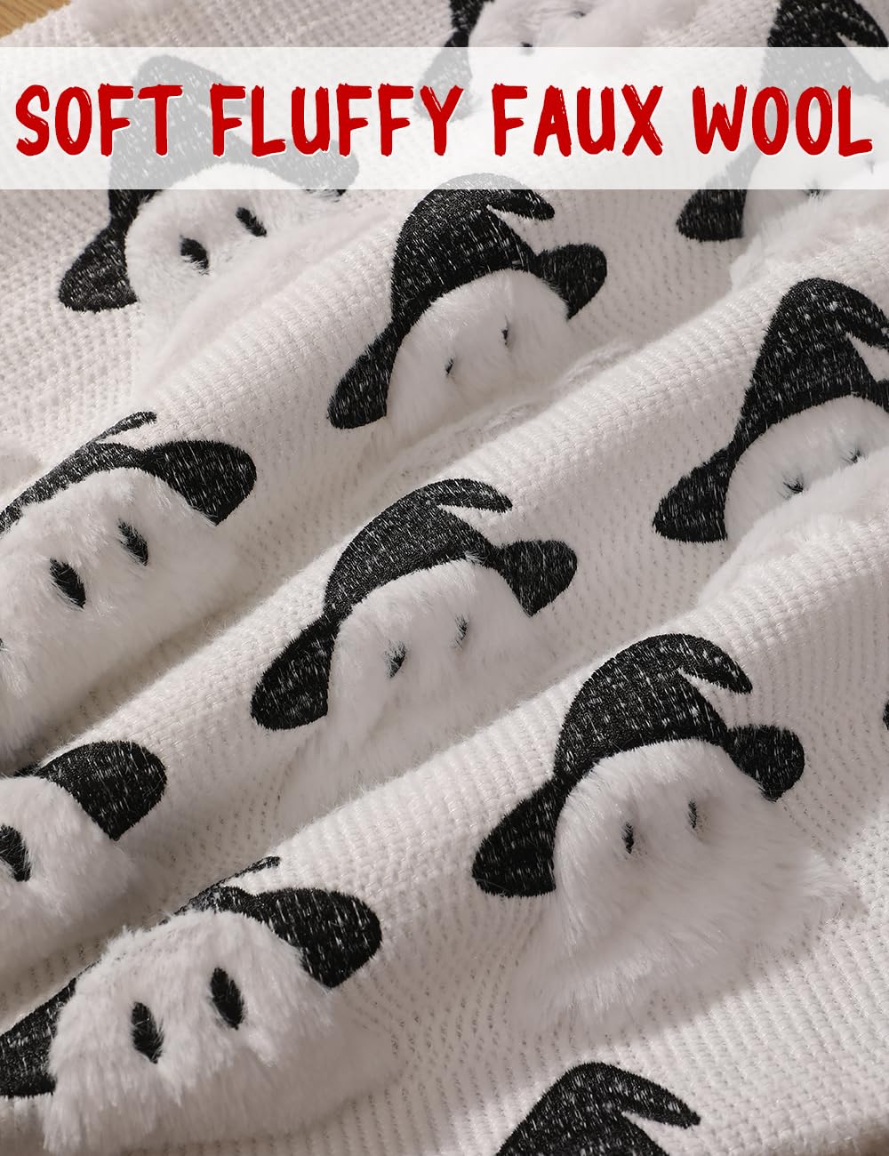 multiwins Halloween Decorations Set of 2 Double-Sided Halloween Pillow Covers 18" x 18", with 2 Different Looks, Cure White Ghost & Ghost with Hat, Plush Faux Fur Throw Pillow Covers for Home Decor