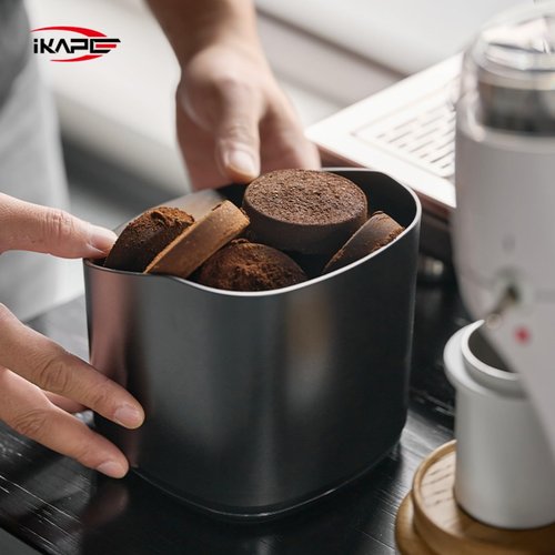 IKAPE Espresso Kit 3 IN 1, Espresso Knock Box, Cleaning Towel & Brush for Barista-Grade Maintenance - Black Espresso Machine Coffee Puck Disposal Box