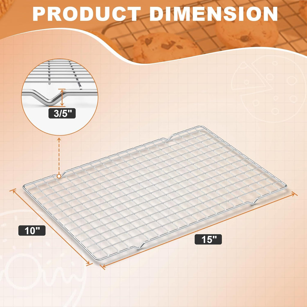 TOPCJ Cooling Rack Set - 2PCS Heavy Duty Stainless Steel Baking Rack | 10”x15” Non-Stick Design for Grilling & Roasting