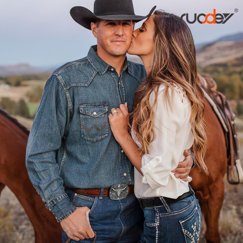 Western Leather Cowboy Belt for Men Women 39-42 Inch Waist Bull Head Variation