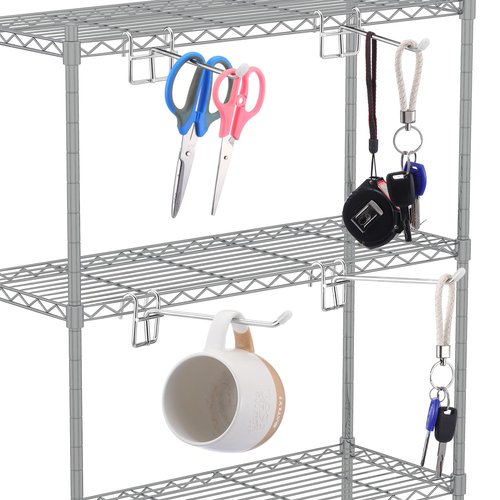 MorningRo 4 Pcs Accessory Hooks for Wire Shelving with Rubber Cover Heavy Duty Metal Hooks for Hanging Kitchen Utensils Wire Shelf Accessories Room Organization (Silver)