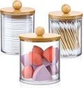 Apothecary Jar Qtip Holder Dispenser Set - 3 Pack Bamboo Lids for Vanity Organizer Storage