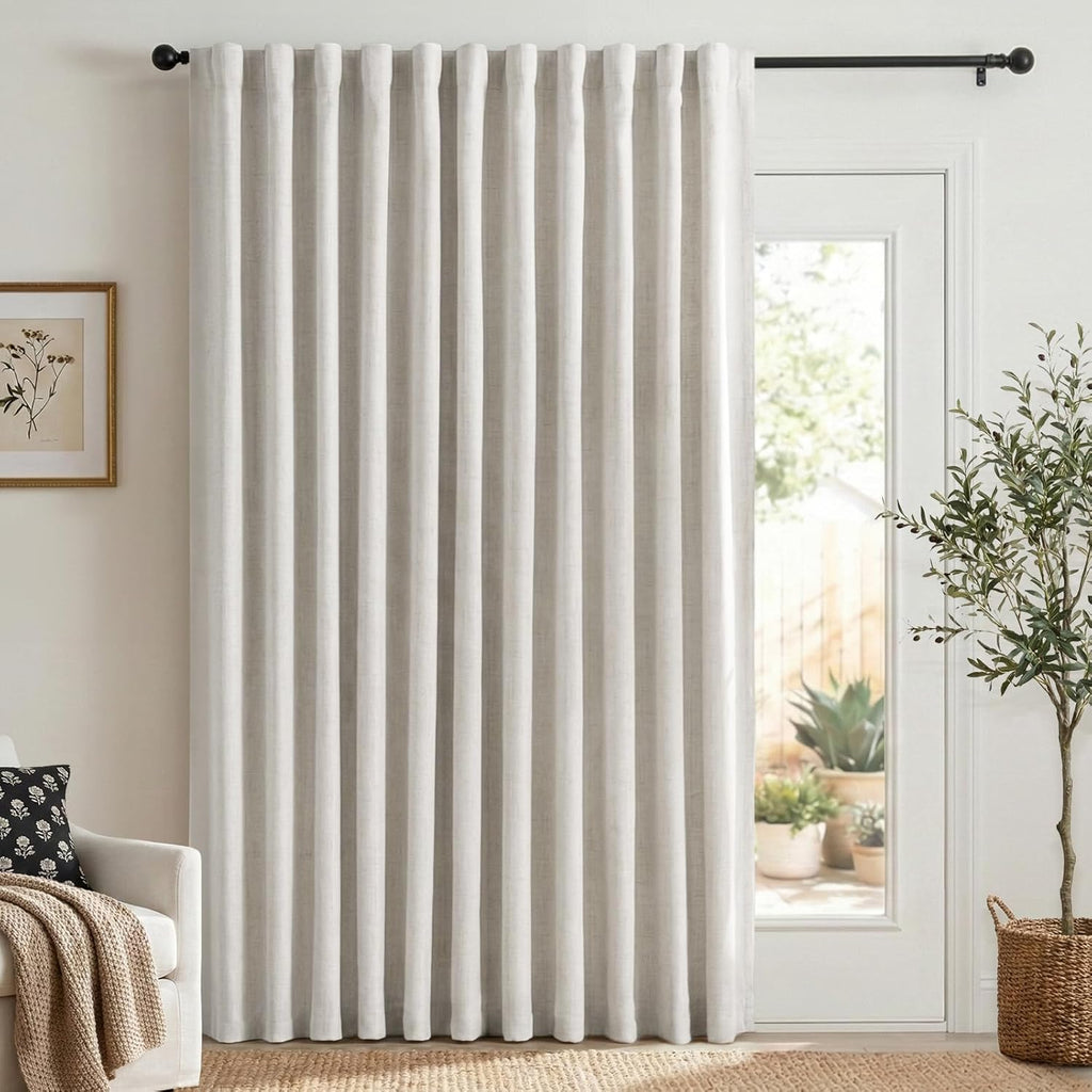 Skiennix 100% Blackout Linen Curtains - Thermal Insulated Drapes for Bedroom | 84" Long, Beige