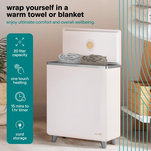 SereneLife Luxury Rectangle Towel Warmer - Spa & Bathroom Heater with Custom Fragrance, Auto Shut-Off, Fits 2 large Towels, Blankets, Bathrobes, PJ's - Perfect Gift for Him & Her (Silver)