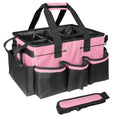 BOHEMIABY Cleaning Bags for Housekeepers, Large Cleaning Supplies Organizer with Handles & Shoulder Strap, Cleaning Caddy Bag with Foldable Divider for Cleaners, Car Horse Cleaning Bag(Pink)