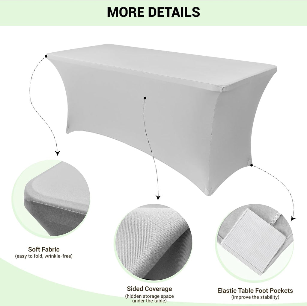Obstal 6 Pack Stretch Spandex Table Covers - Fitted Tablecloths for 6 FT Tables | Silver, 72" L x 30" W x 30" H