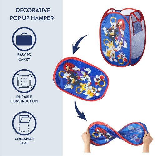Idea Nuova Pop Up Hamper with Durable Carry Handles for Laundry, Nursery, Storage,Sonic the Hedgehog