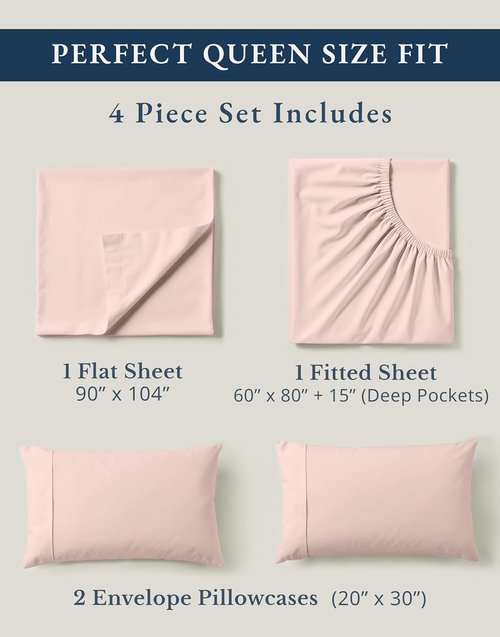 **LANE LINEN Organic Cotton Queen Sheets Set - Eco-Friendly, Fade Resistant, Dusty Rose Color**