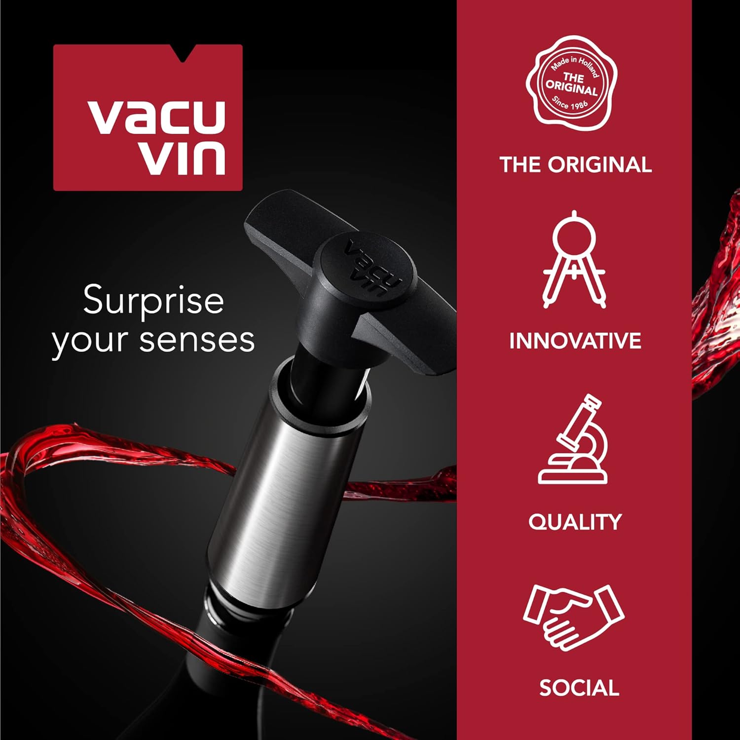 Vacu Vin White pump with 4 Wine Stoppers, standard