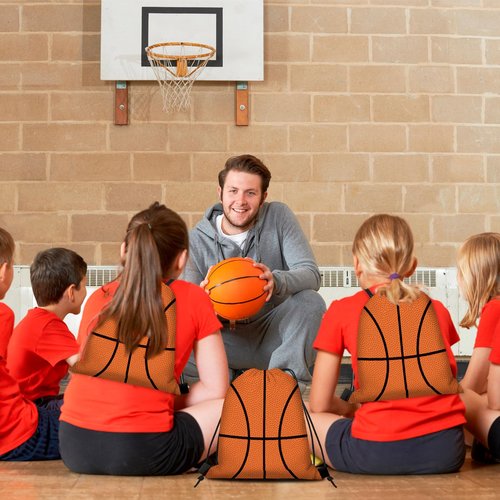 KERINGO 16 Pieces Basketball Gift Bags Basketball Drawstring String Bag Sports Backpack Ball Drawstring Party Favor Bags for Sports Storage Party Decorations