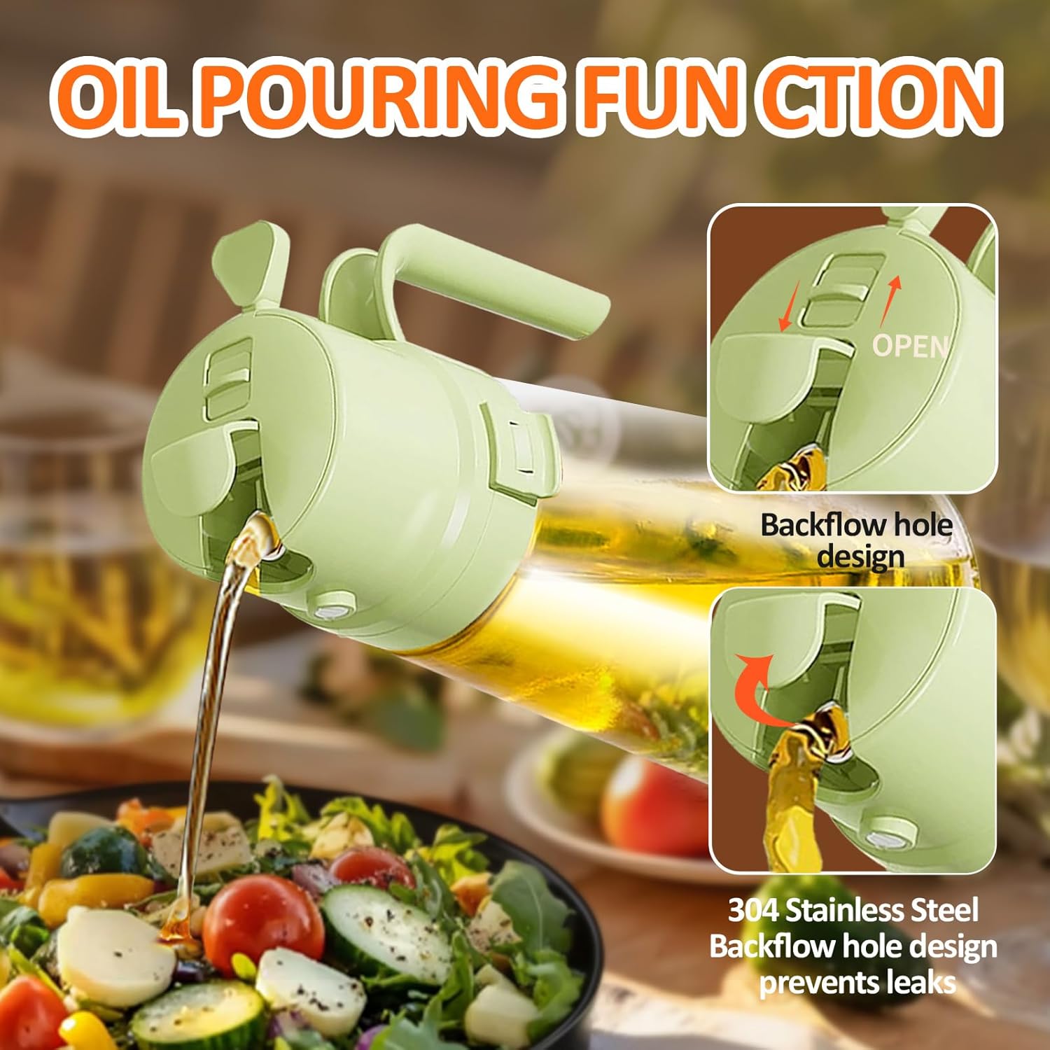YARRAMATE Oil Sprayer - 16oz Easy Refillable Glass Dispenser for Cooking | Food-Grade, Green