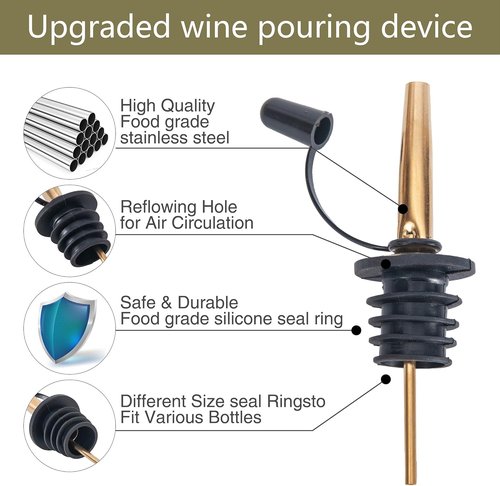 20 Pack Liquor Pourers Spouts for Liquor Bottles Gold Bar Pour Spouts Liquor Pourers with Dust Caps Bottle Pourers for Alcohol, Speed Pourers for Liquor Bottles with Stand(Gold)