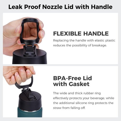 Neihepal Insulated Water Bottle - 22 Oz Double-Walled Stainless Steel with Straw Lid | Leak-Proof, Dark Night