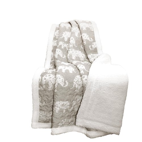 Lush Decor Elephant Parade Sherpa Throw Blanket 50" W x 60" L, Soft Gray - Elephant Blanket for Kids - Plush Throw Blankets for Bed - Couch Blankets