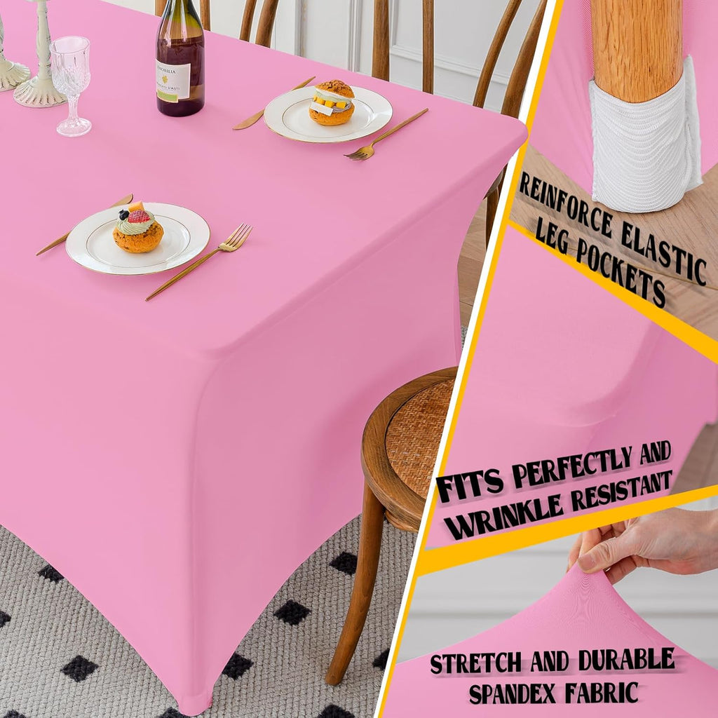 Skiennix Pink 4FT Spandex Tablecloth - Fitted, Washable & Wrinkle-Free for Events & Parties