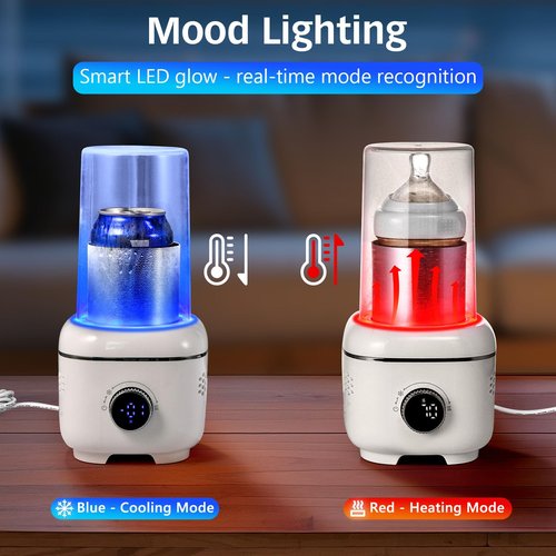 WISFISSH Cooling Cup with Mood Light,Beverage Cooler with Insulated Cover, 2-in-1 Cooling Cup for Desk(Cooling&Heating),Electric Drink Cooler for Cola Beer Coffee Juice Yogurt -White