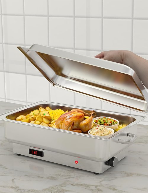 Electric Chef Chafing Dish Buffet Set 9QT Buffet Servers and Warmers Digital Display Temperature with 1 Full-Size Pan & 2 Half-Size Pan Warming Tray Stainless Steel Food Warmer for Parties Commercial